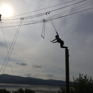 View of student about to jump to the trapeze