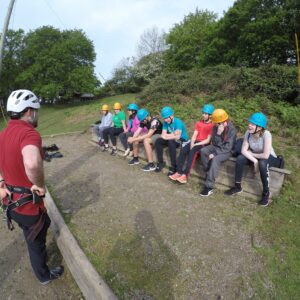 Students being briefed prior to their trapeze jump