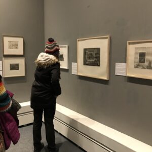 Student browsing the gallery