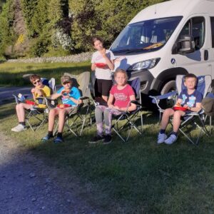 Students tucking into some camping food!