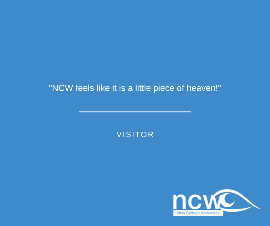 White text on a blue background - NCW feels like it is a little piece of heaven! said by visitor
