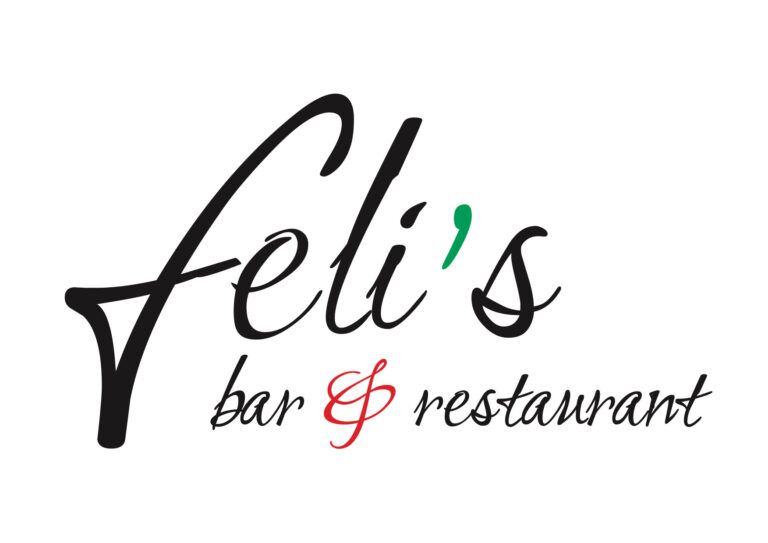 The text of Feli's bar and restaurant is written in black, green and red writing