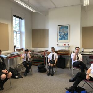 Year 7 in a music lesson with Mrs Ward