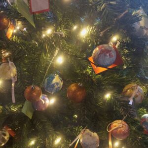 Close up of various coloured marble baubles