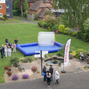 A view from above of the water zorbs