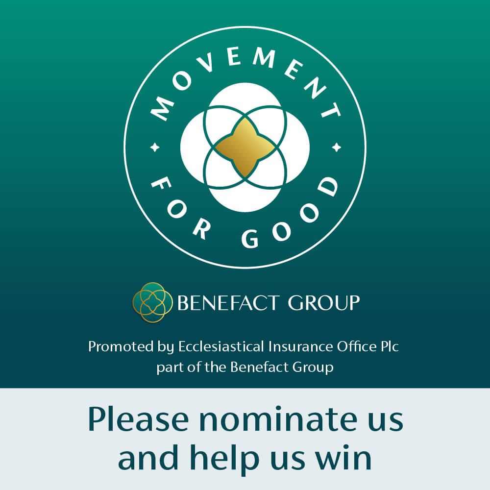 logo for movement for good. There is text at the bottom 'Please nominate us and help us win'.