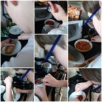 Collage of student making jacket potato and beans