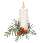 image of a lit candle in a holly wreath