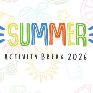 text Summer Activity Break 26 on a colourful fun background