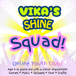 Promo image for Vika's Shine Squad with colourful text and shine shine and crowds