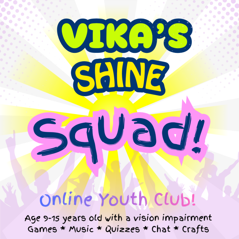 Promo image for Vika's Shine Squad with colourful text and shine shine and crowds
