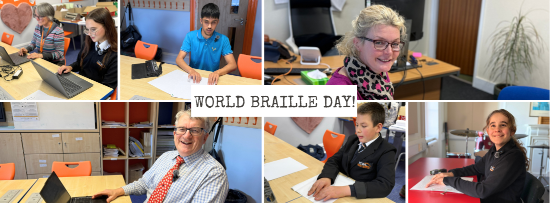photo collage of 6 people reading stories and the text World Braille Day