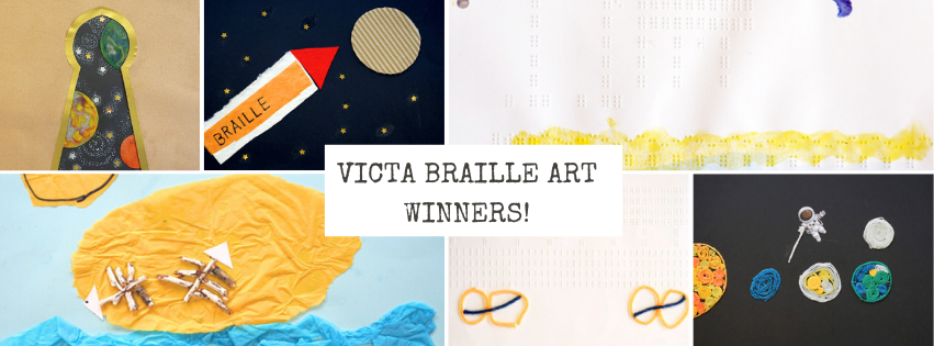 collage of the artwork and the text vicat Braille art winners